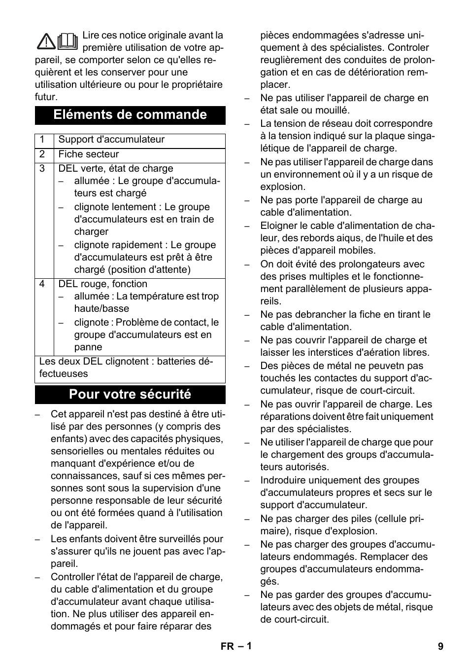 Français, Eléments de commande, Pour votre sécurité | Karcher BR 30-4 C Bp Pack User Manual | Page 9 / 84