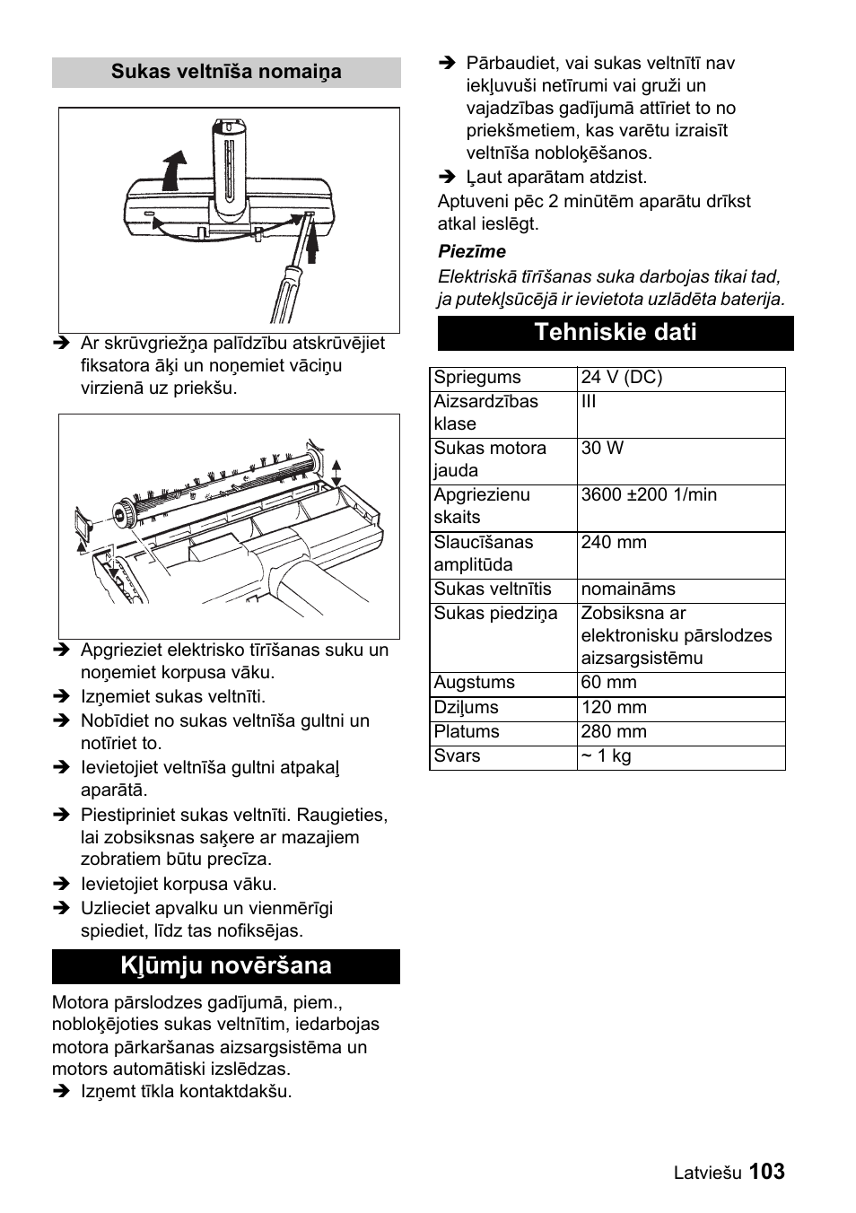 Kļūmju novēršana tehniskie dati | Karcher T 9-1 Bp User Manual | Page 103 / 112