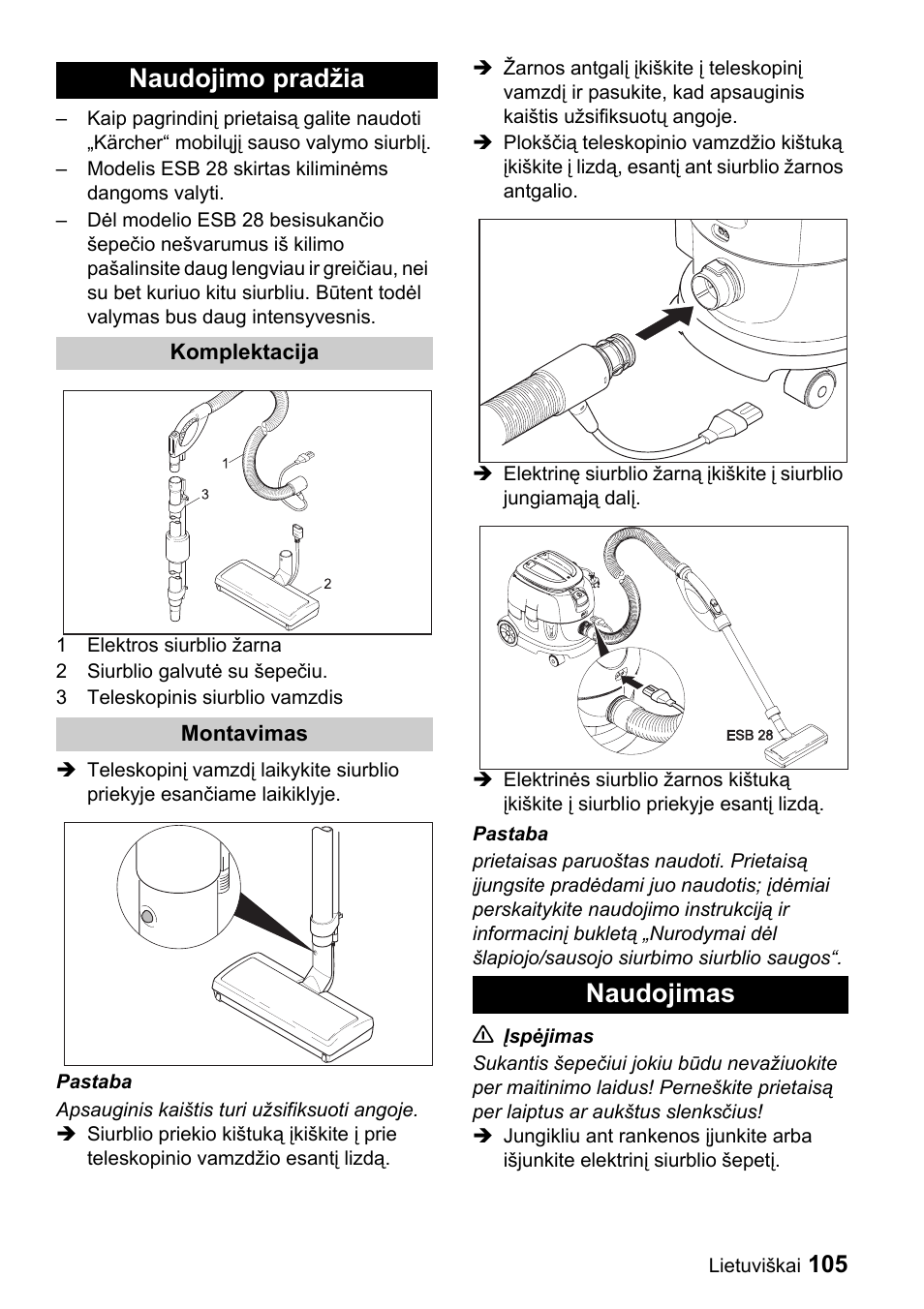 Naudojimo pradžia, Naudojimas | Karcher T 9-1 Bp User Manual | Page 105 / 112