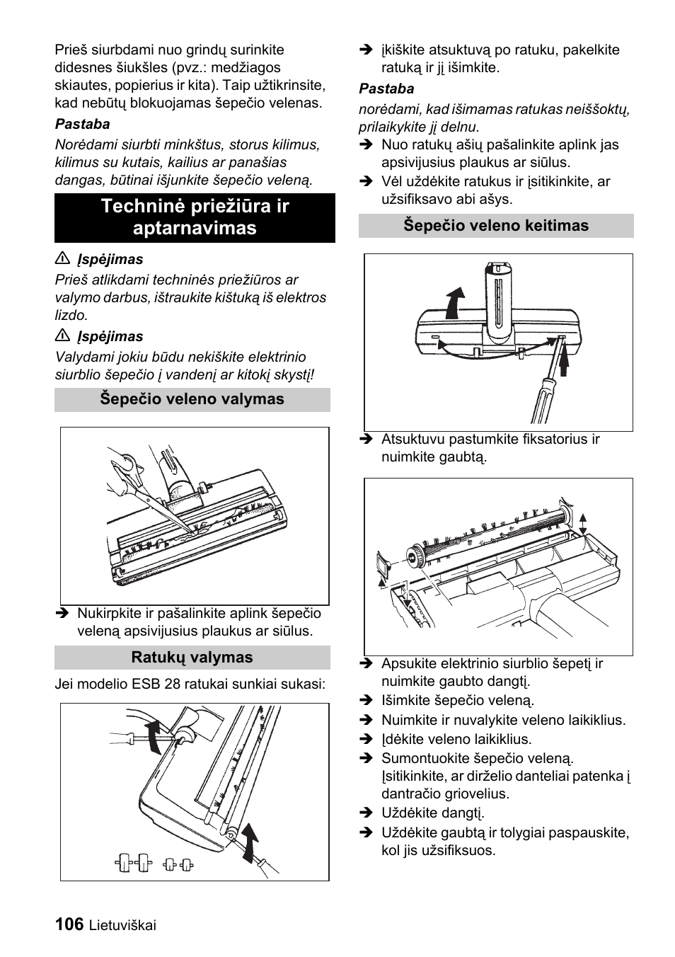 Techninė priežiūra ir aptarnavimas | Karcher T 9-1 Bp User Manual | Page 106 / 112