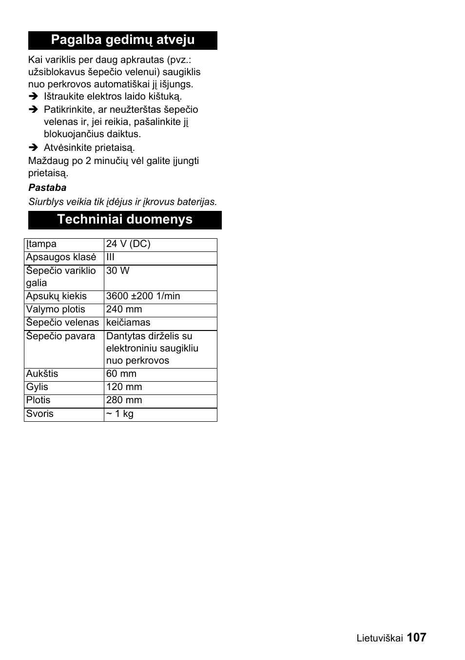 Pagalba gedimų atveju techniniai duomenys | Karcher T 9-1 Bp User Manual | Page 107 / 112