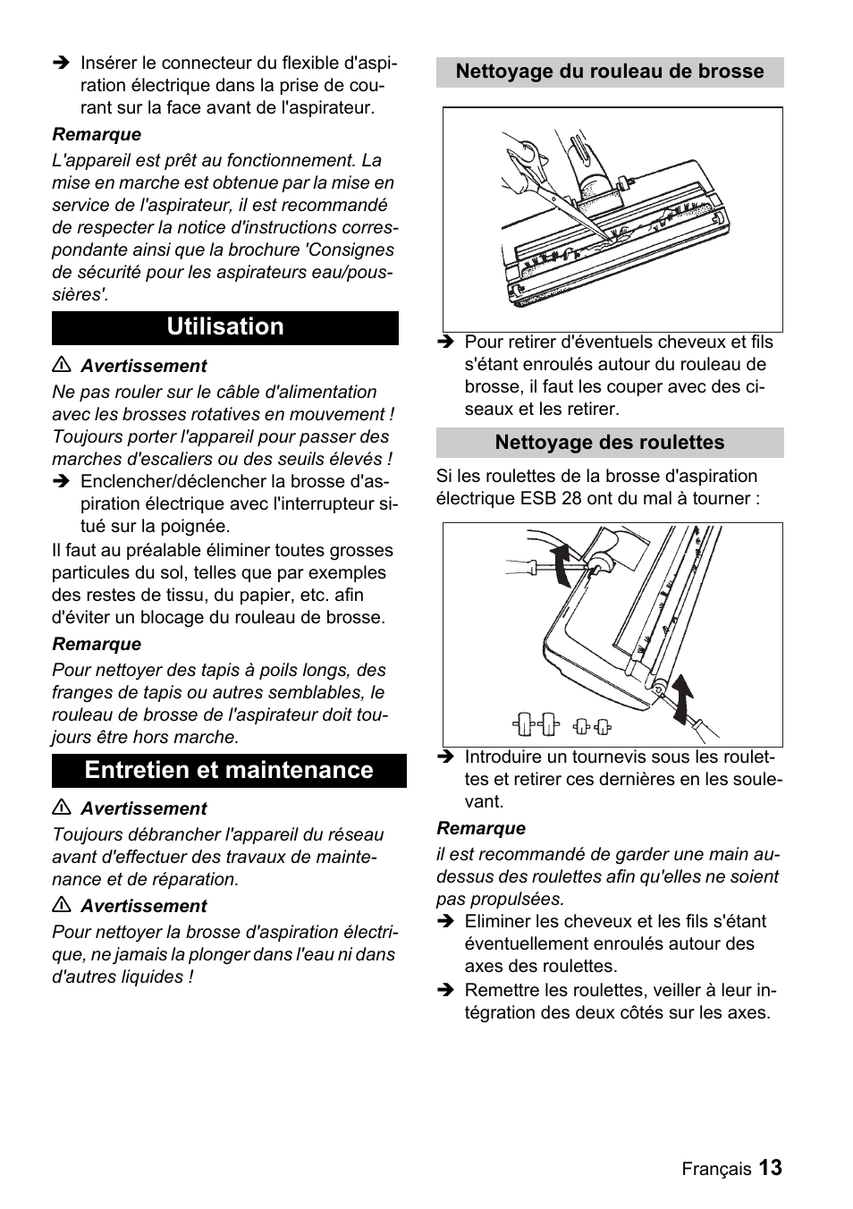 Utilisation entretien et maintenance | Karcher T 9-1 Bp User Manual | Page 13 / 112