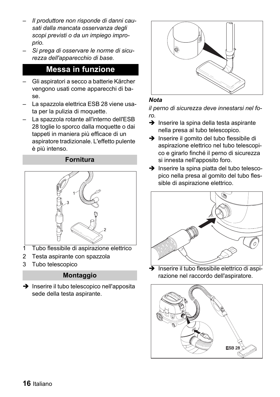 Messa in funzione | Karcher T 9-1 Bp User Manual | Page 16 / 112