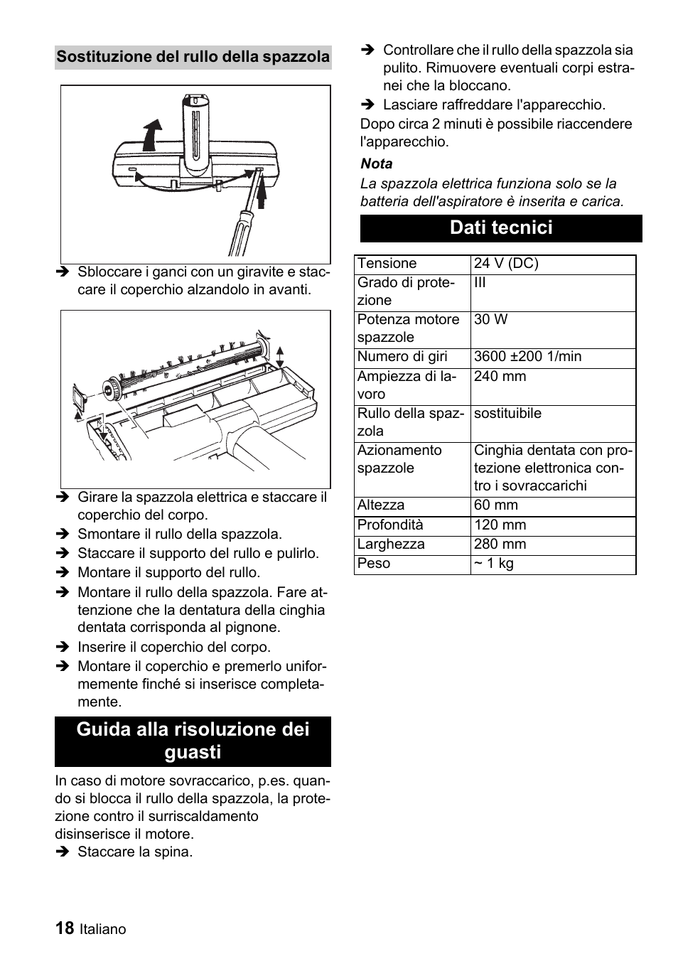 Guida alla risoluzione dei guasti dati tecnici | Karcher T 9-1 Bp User Manual | Page 18 / 112