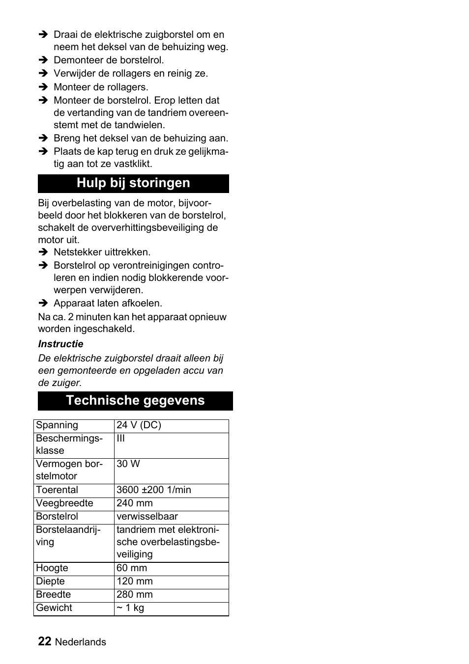 Hulp bij storingen technische gegevens | Karcher T 9-1 Bp User Manual | Page 22 / 112