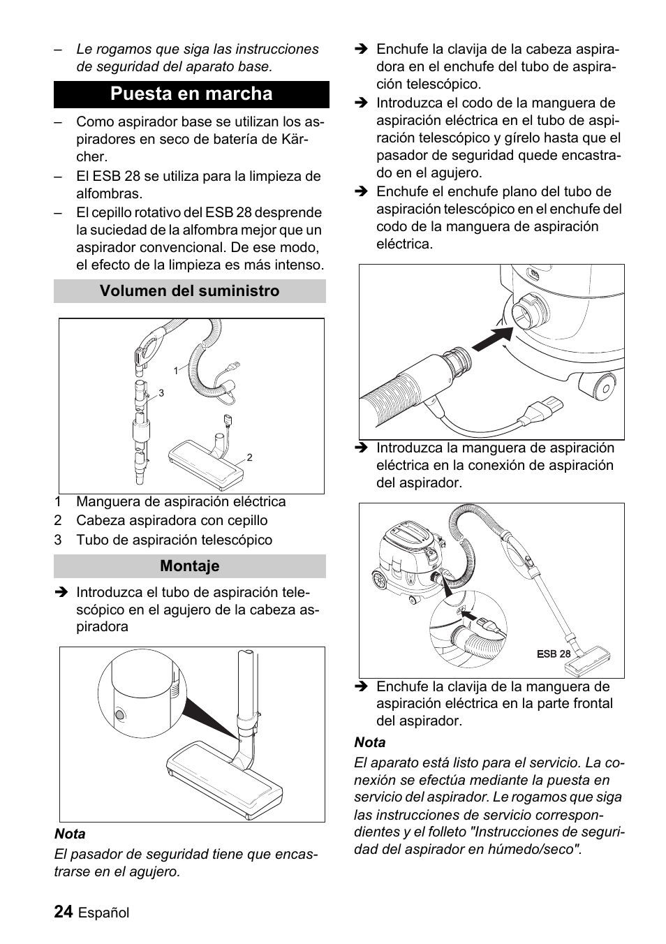 Puesta en marcha | Karcher T 9-1 Bp User Manual | Page 24 / 112