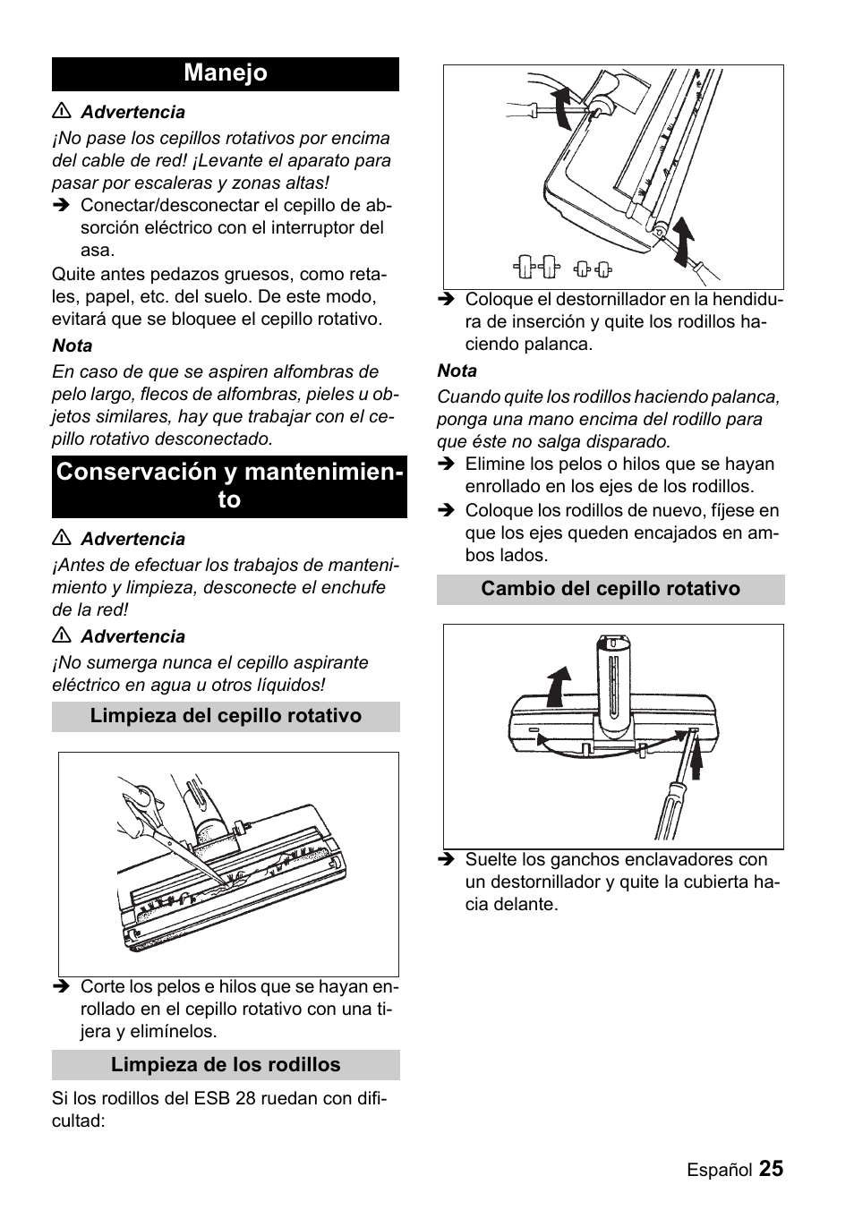 Manejo conservación y mantenimien- to | Karcher T 9-1 Bp User Manual | Page 25 / 112