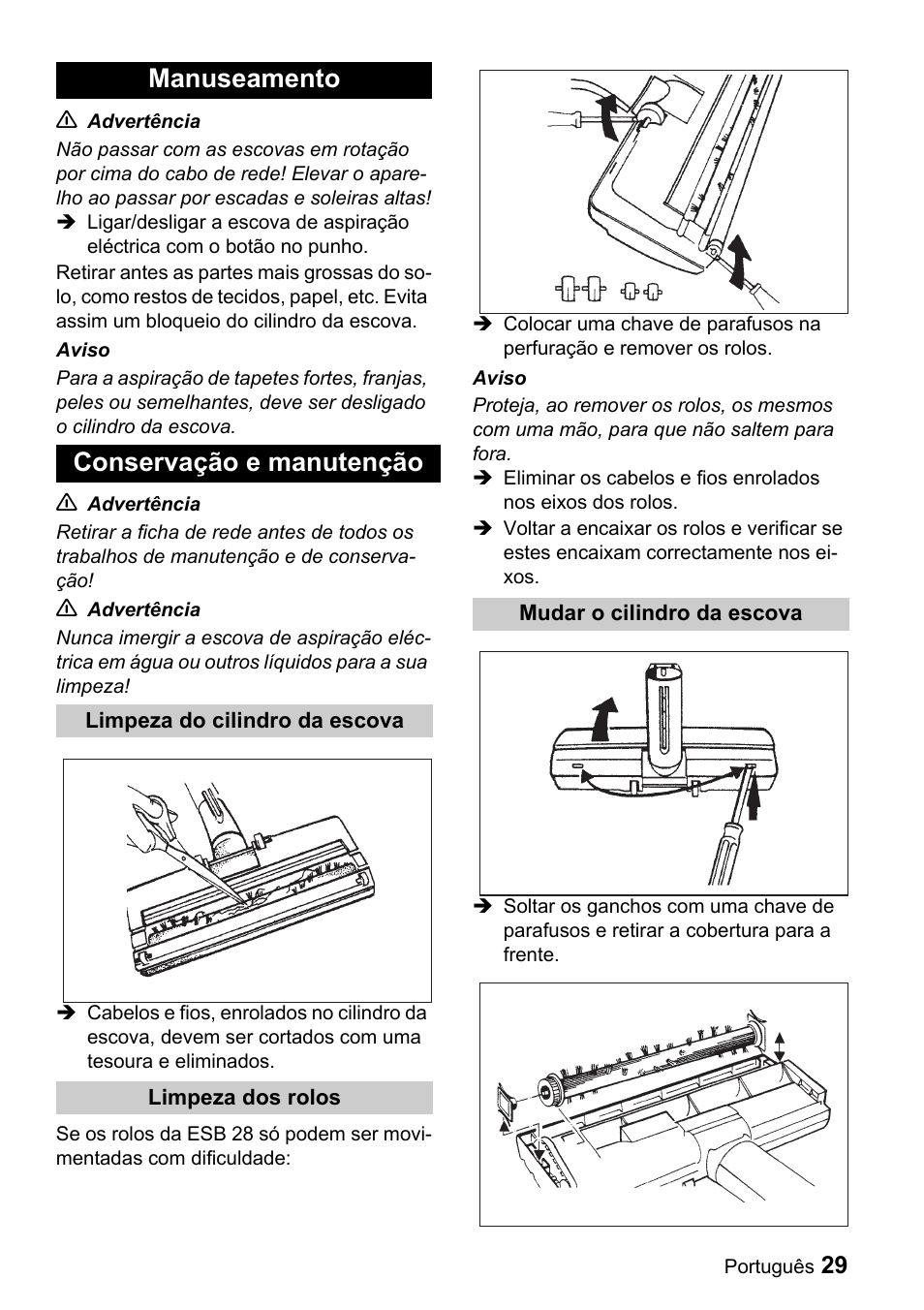 Manuseamento conservação e manutenção | Karcher T 9-1 Bp User Manual | Page 29 / 112