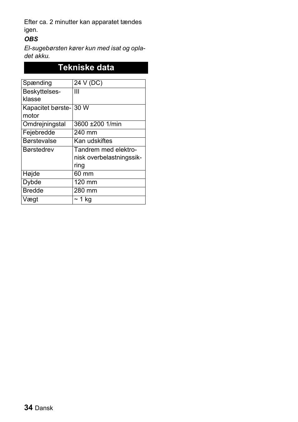 Tekniske data | Karcher T 9-1 Bp User Manual | Page 34 / 112