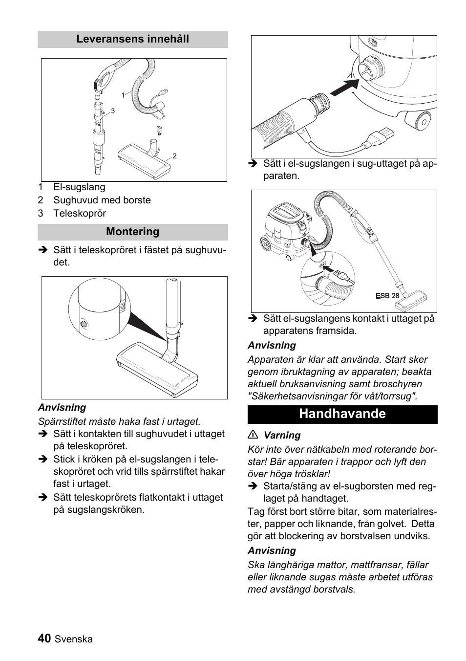 Handhavande | Karcher T 9-1 Bp User Manual | Page 40 / 112