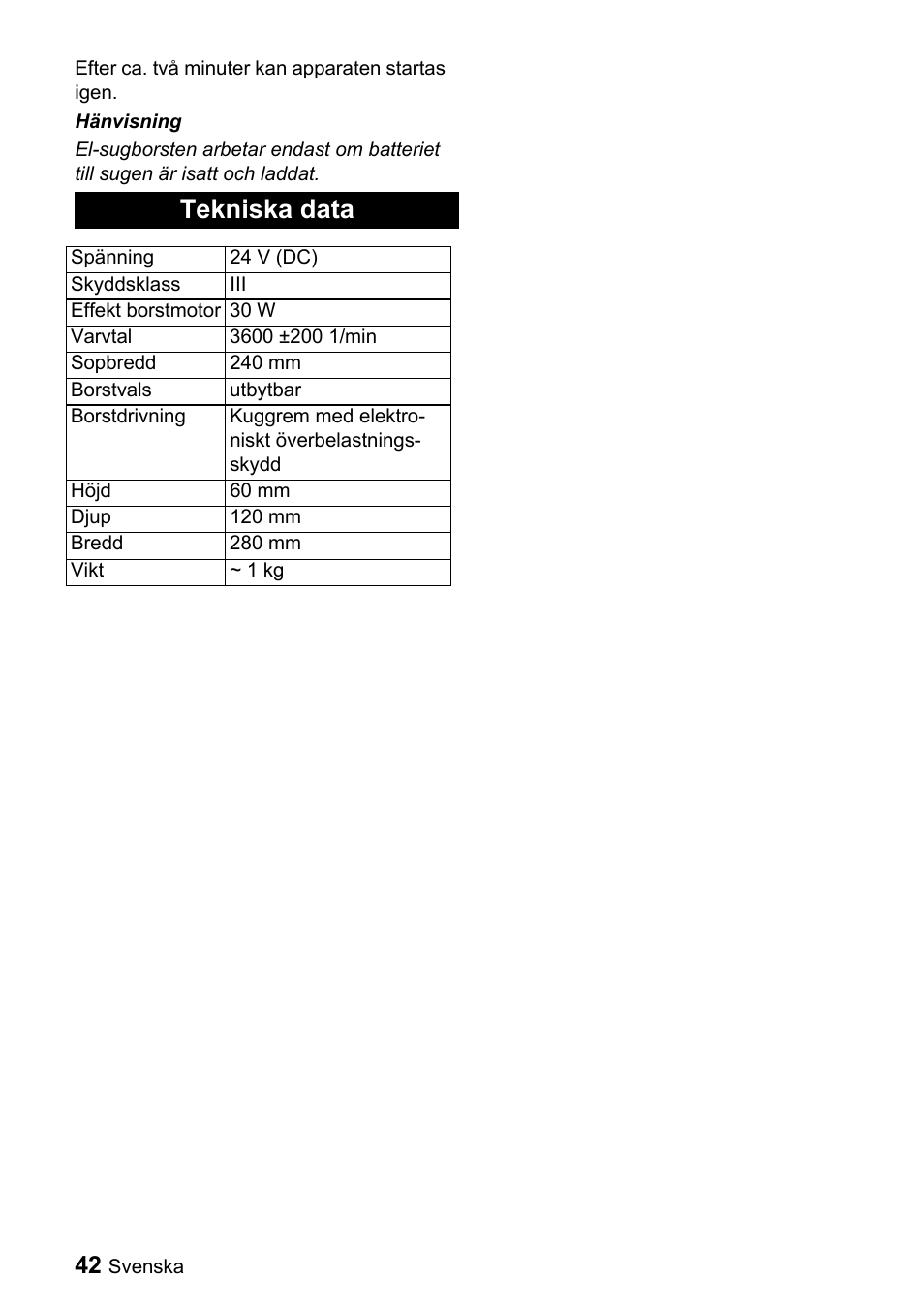 Tekniska data | Karcher T 9-1 Bp User Manual | Page 42 / 112