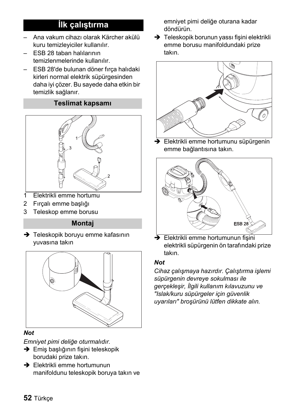 Ilk çalıştırma | Karcher T 9-1 Bp User Manual | Page 52 / 112