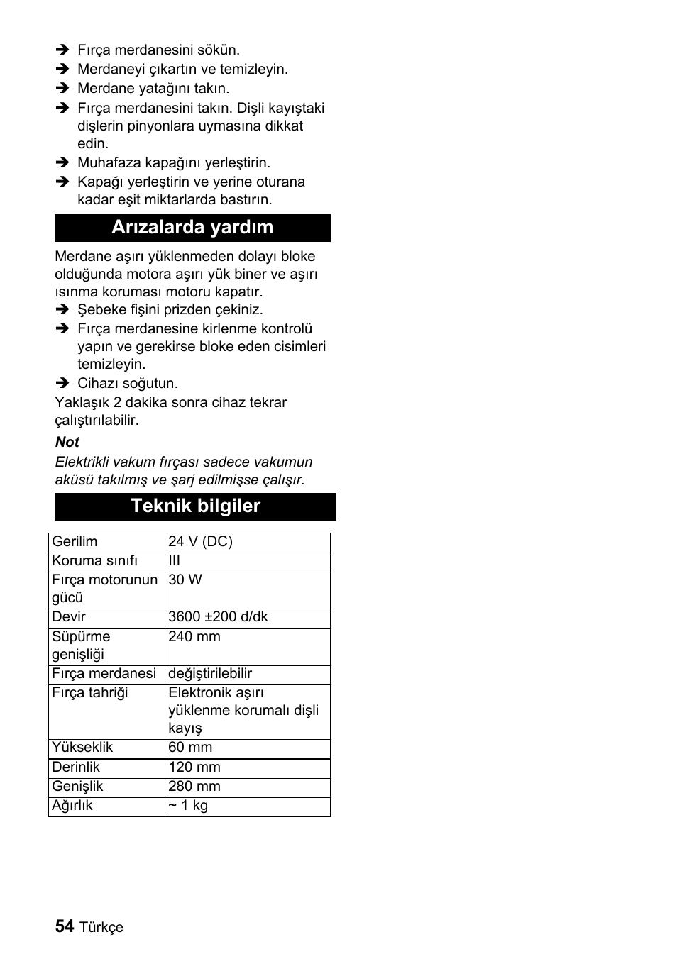 Arızalarda yardım teknik bilgiler | Karcher T 9-1 Bp User Manual | Page 54 / 112