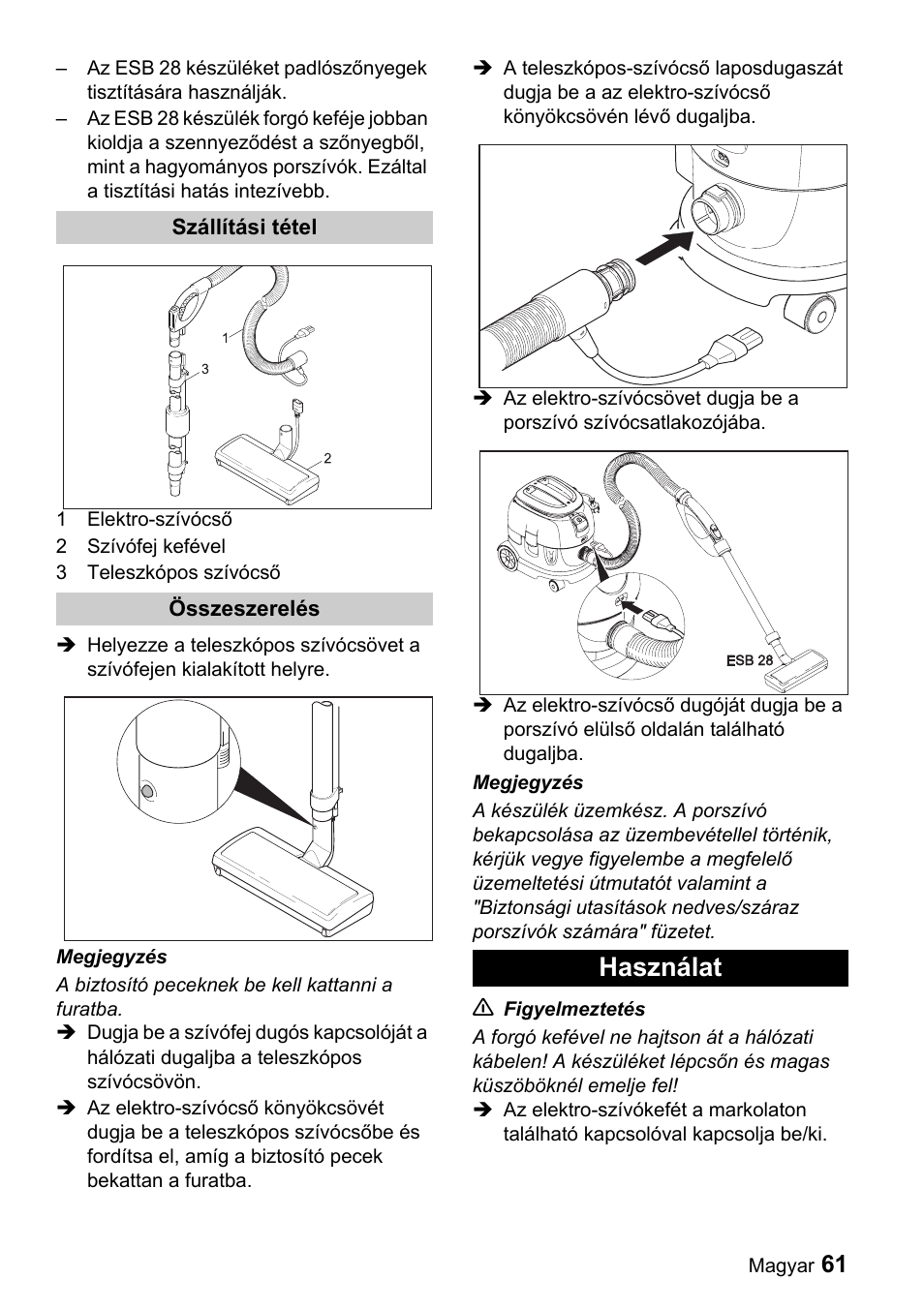 Használat | Karcher T 9-1 Bp User Manual | Page 61 / 112