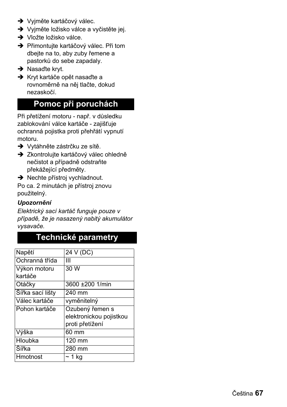 Pomoc při poruchách technické parametry | Karcher T 9-1 Bp User Manual | Page 67 / 112