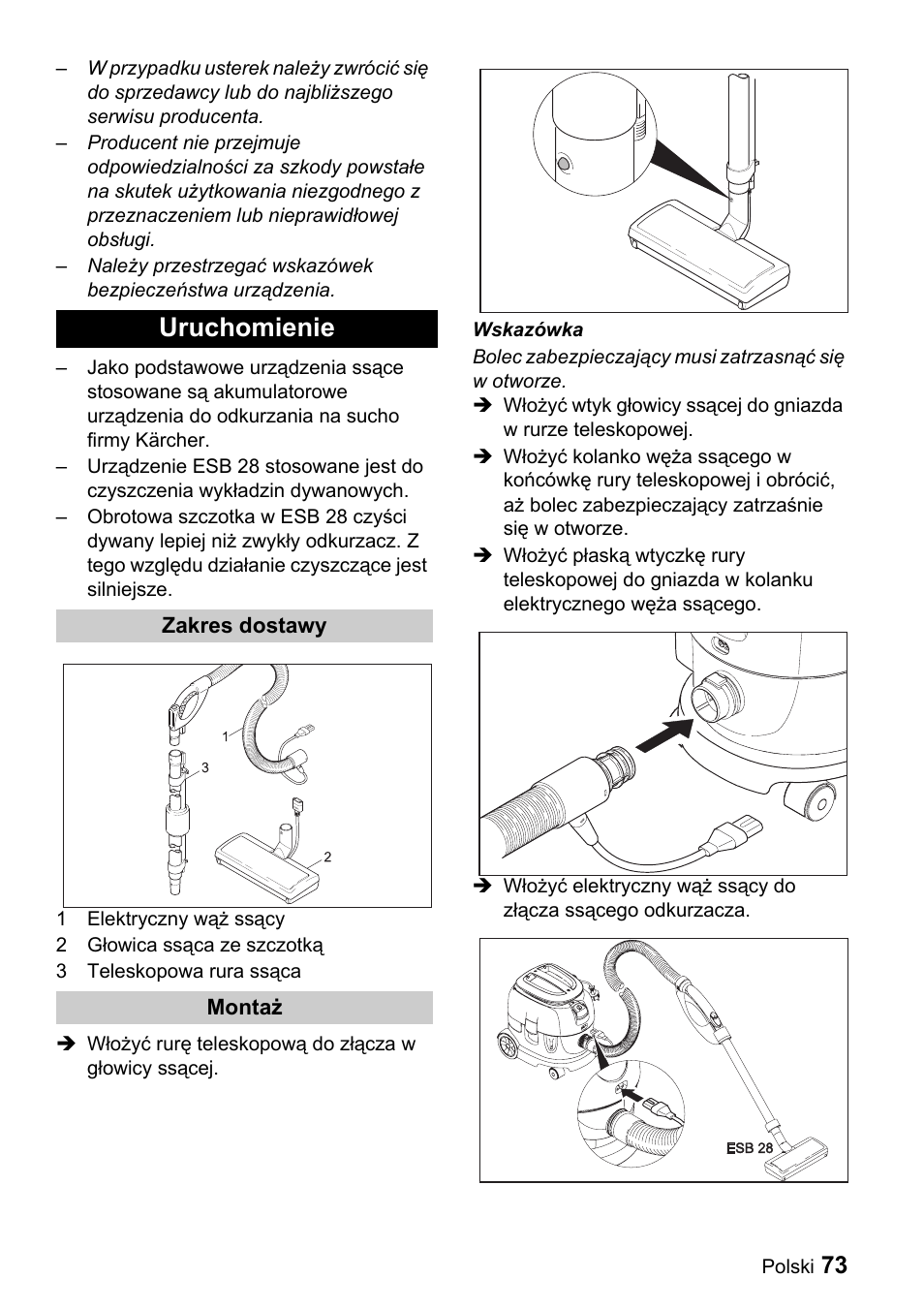 Uruchomienie | Karcher T 9-1 Bp User Manual | Page 73 / 112