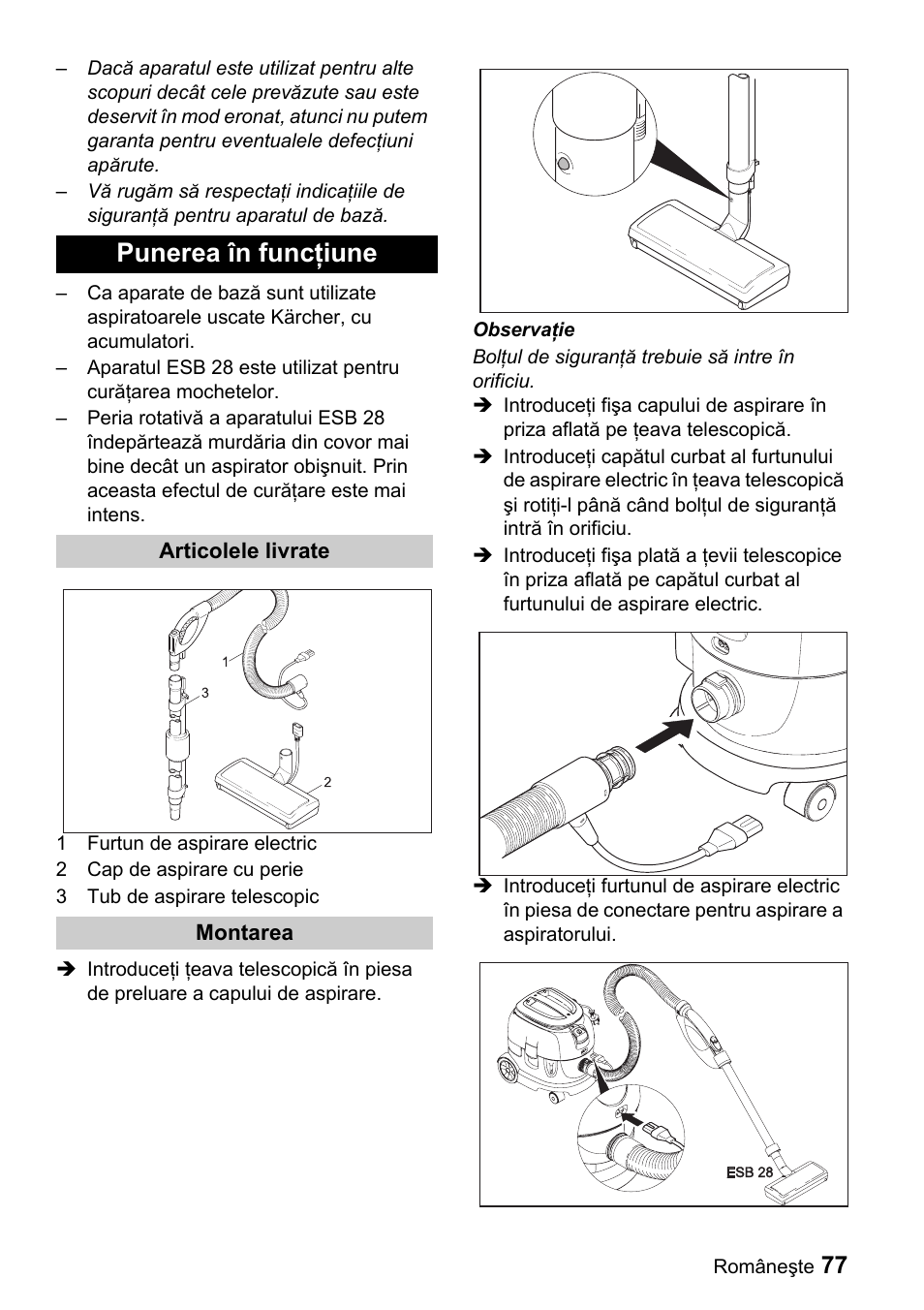 Punerea în funcţiune | Karcher T 9-1 Bp User Manual | Page 77 / 112