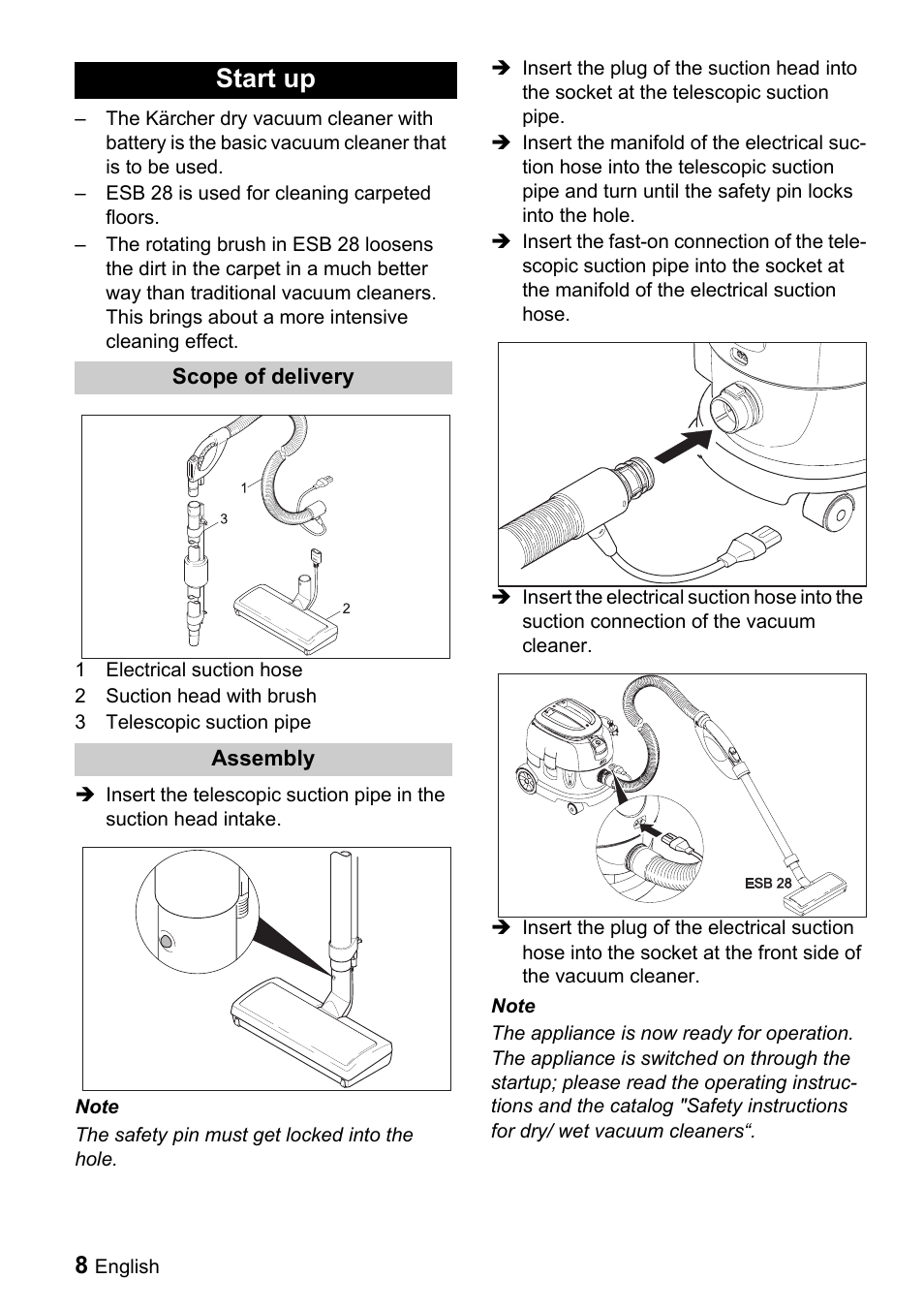 Start up | Karcher T 9-1 Bp User Manual | Page 8 / 112