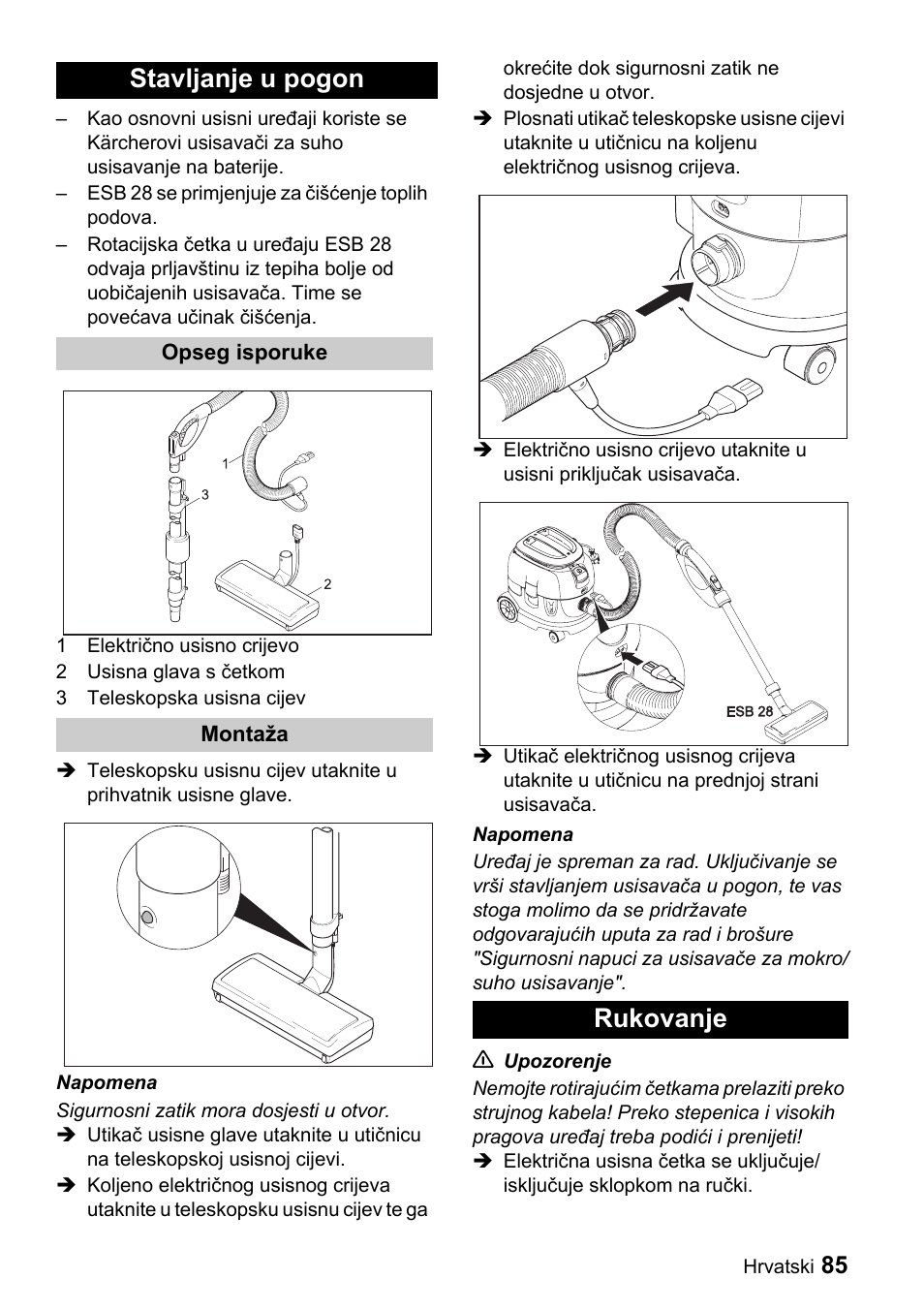 Stavljanje u pogon, Rukovanje | Karcher T 9-1 Bp User Manual | Page 85 / 112