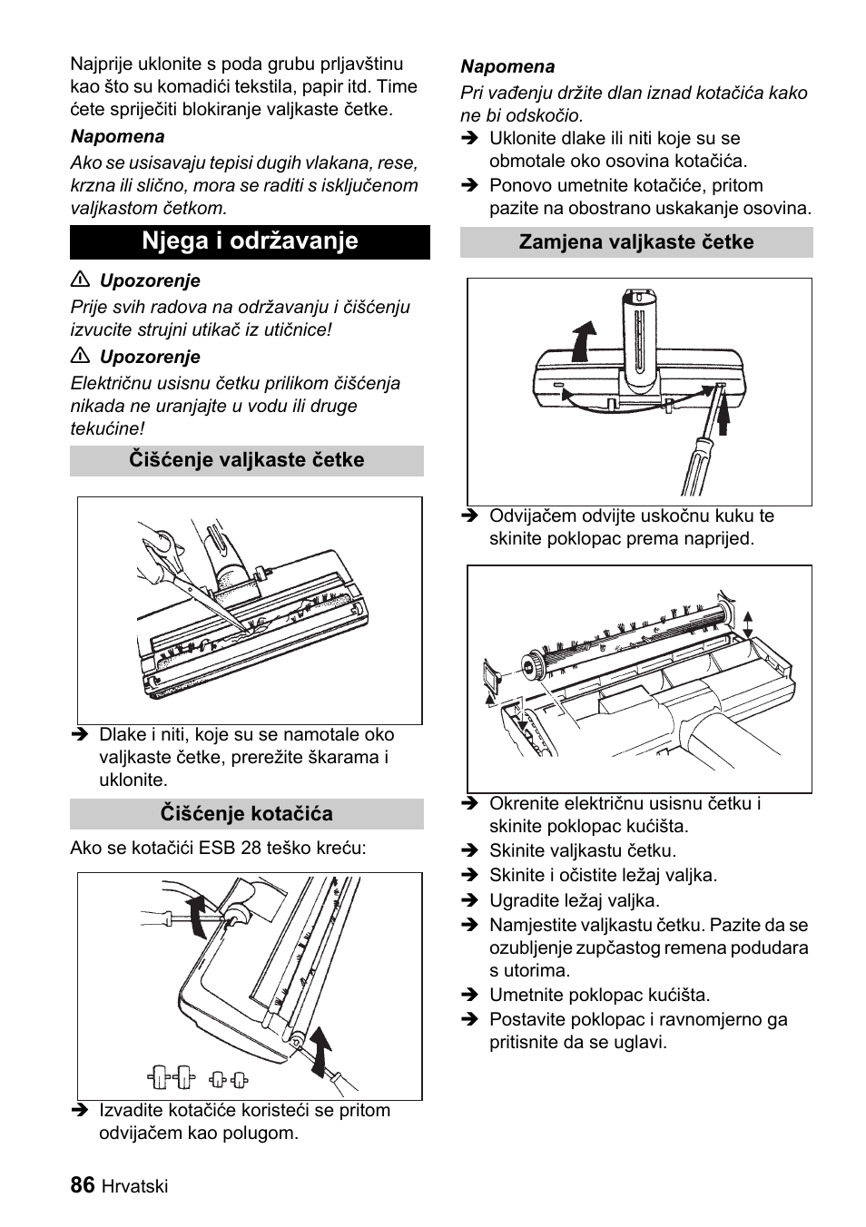 Njega i održavanje | Karcher T 9-1 Bp User Manual | Page 86 / 112