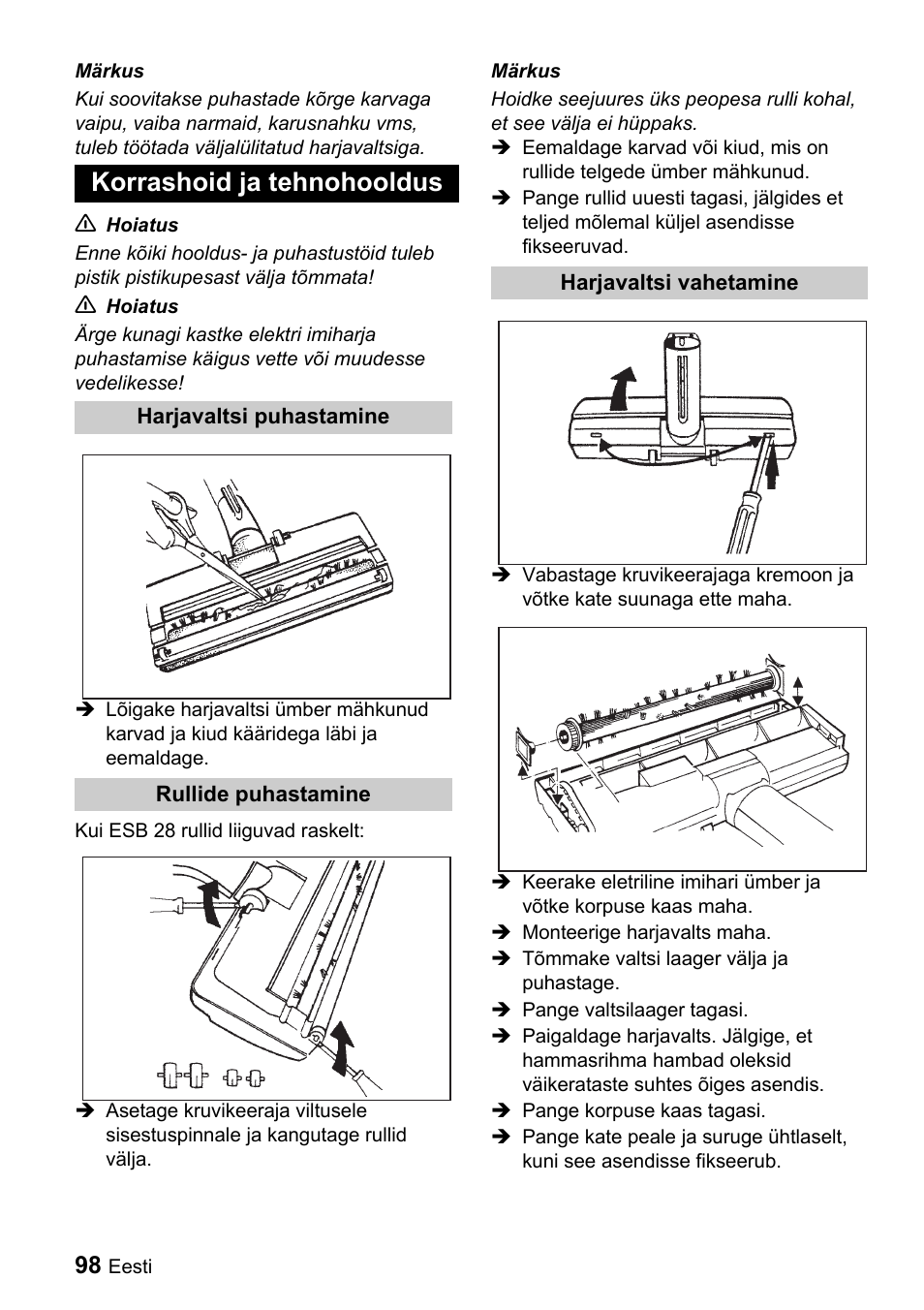 Korrashoid ja tehnohooldus | Karcher T 9-1 Bp User Manual | Page 98 / 112