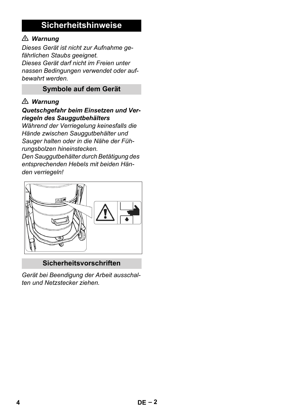 Sicherheitshinweise, Symbole auf dem gerät, Sicherheitsvorschriften | Karcher IV 60-36-3 W User Manual | Page 4 / 224