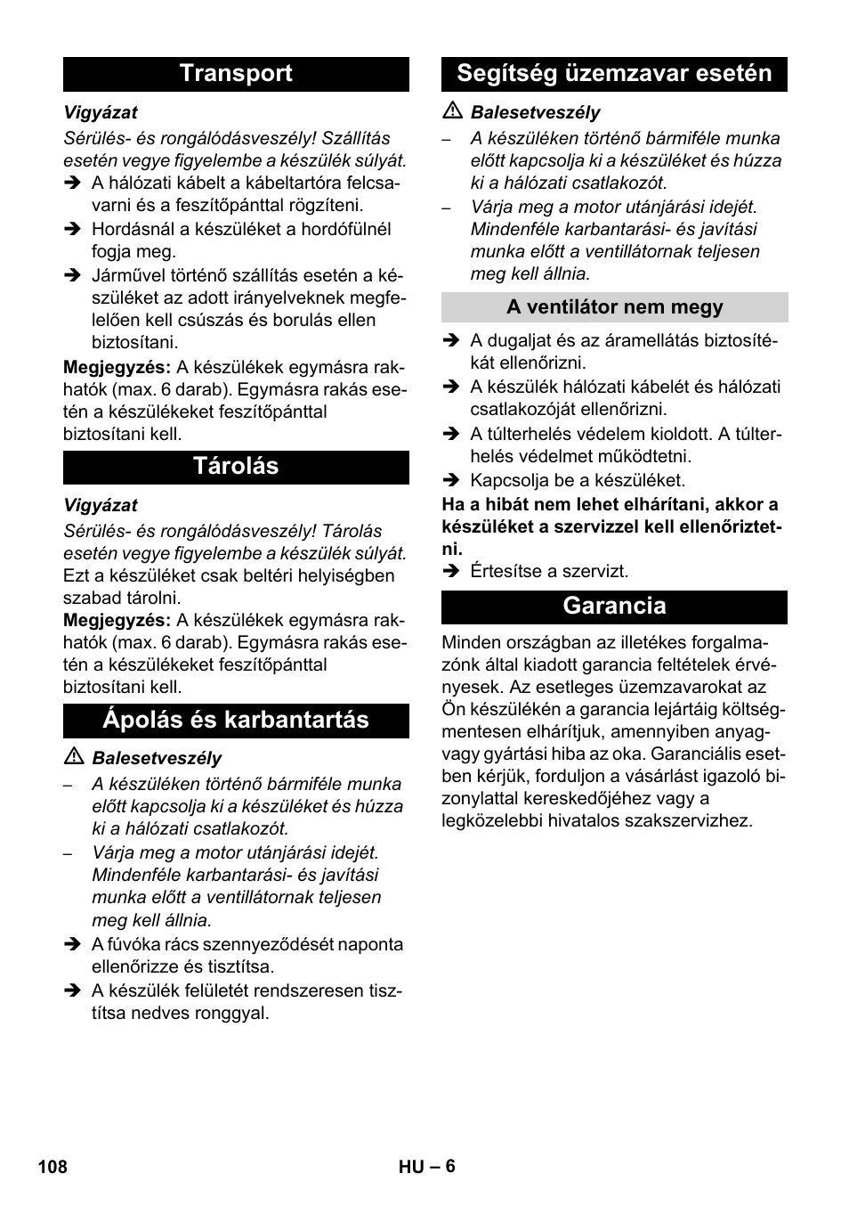 Garancia | Karcher AB 20 User Manual | Page 108 / 204