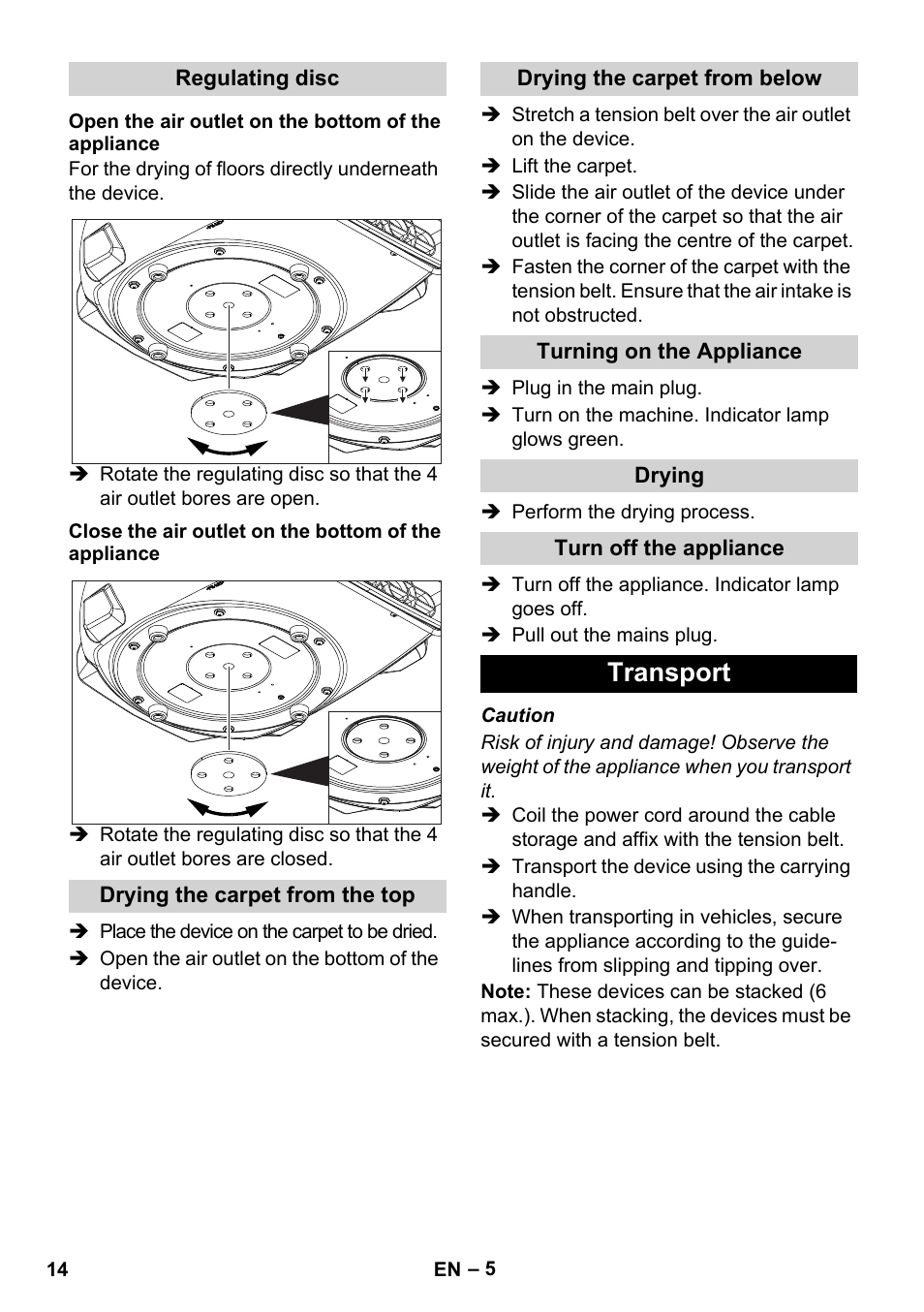 Transport | Karcher AB 20 User Manual | Page 14 / 204