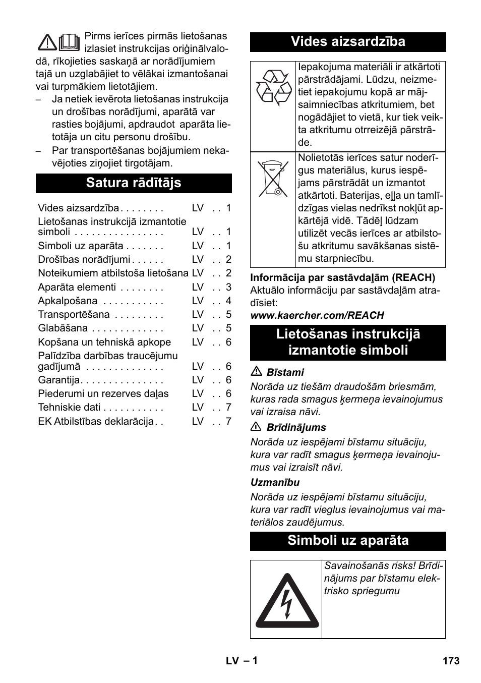 Latviešu, Satura rādītājs, Vides aizsardzība | Karcher AB 20 User Manual | Page 173 / 204