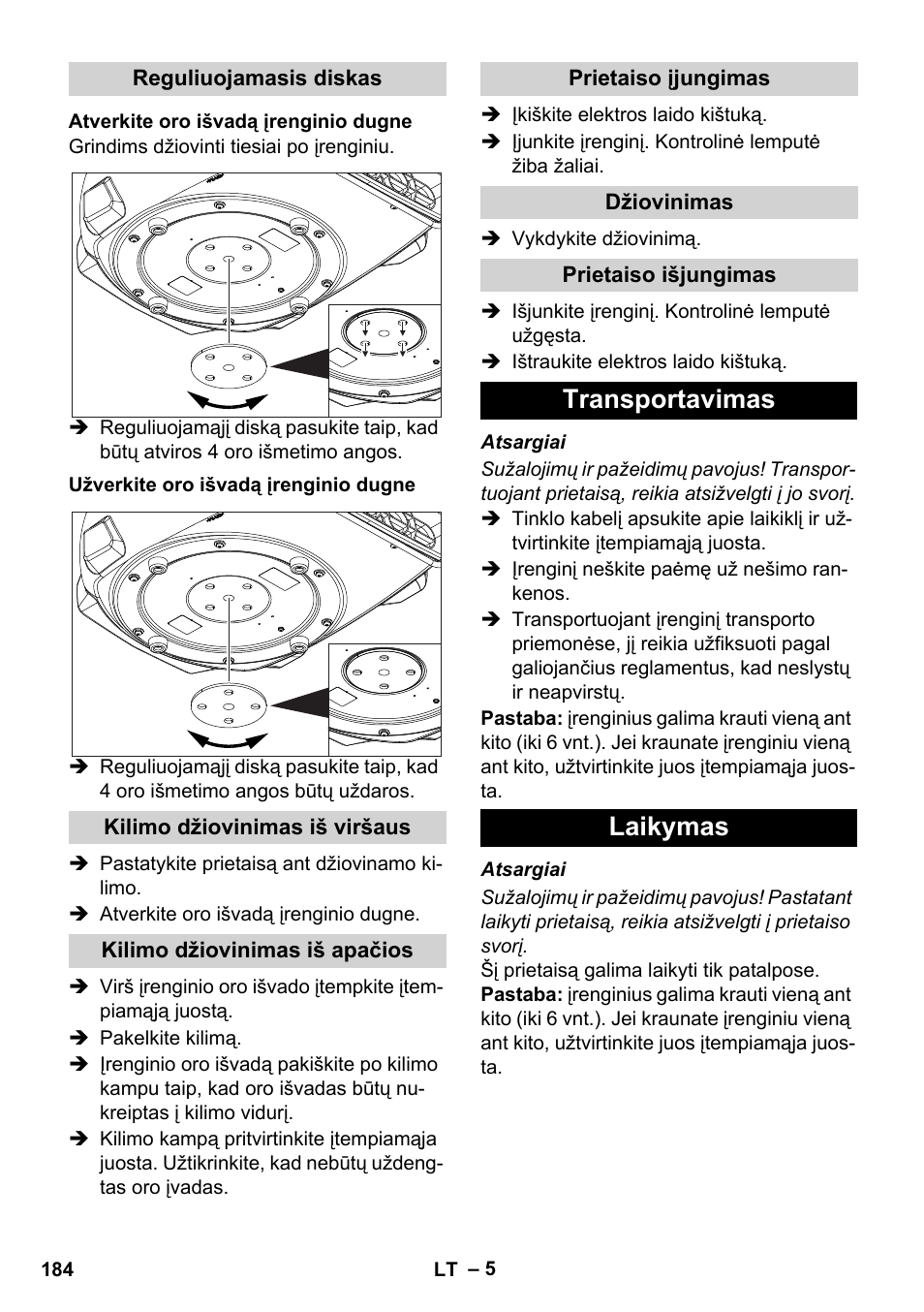 Transportavimas laikymas | Karcher AB 20 User Manual | Page 184 / 204