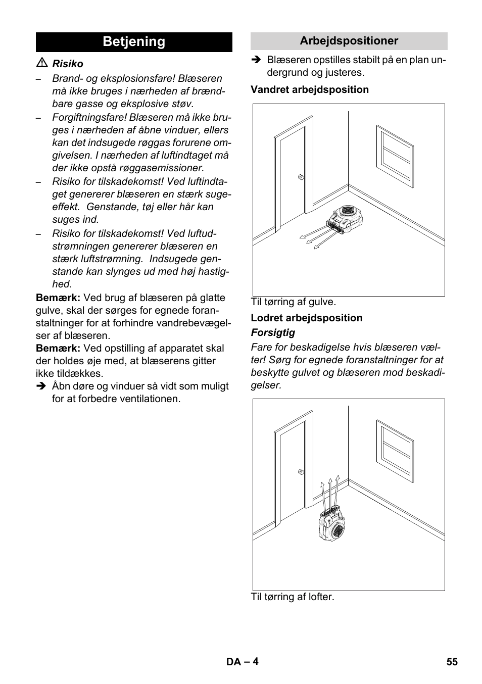 Betjening | Karcher AB 20 User Manual | Page 55 / 204