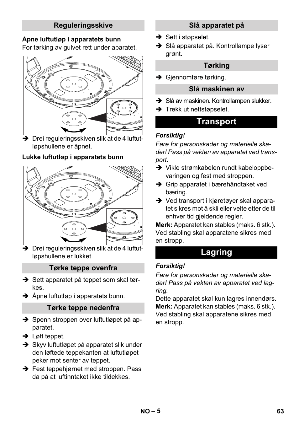 Transport lagring | Karcher AB 20 User Manual | Page 63 / 204