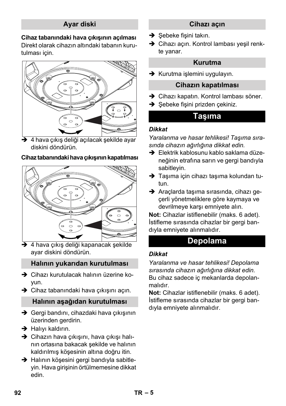 Taşıma depolama | Karcher AB 20 User Manual | Page 92 / 204