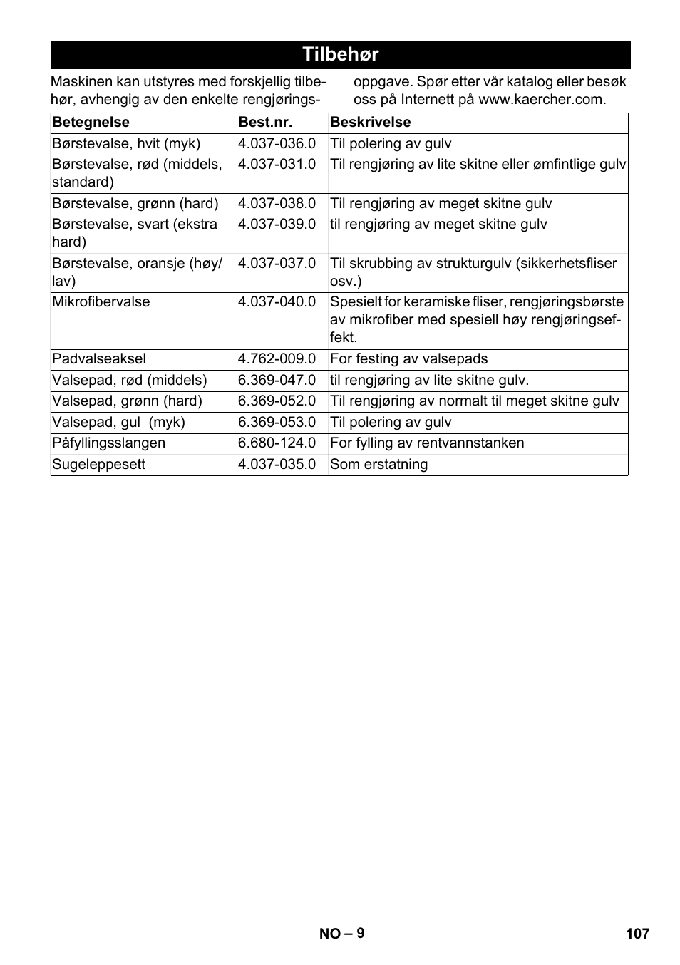 Tilbehør | Karcher BR 35-12 Bp Pack User Manual | Page 107 / 340