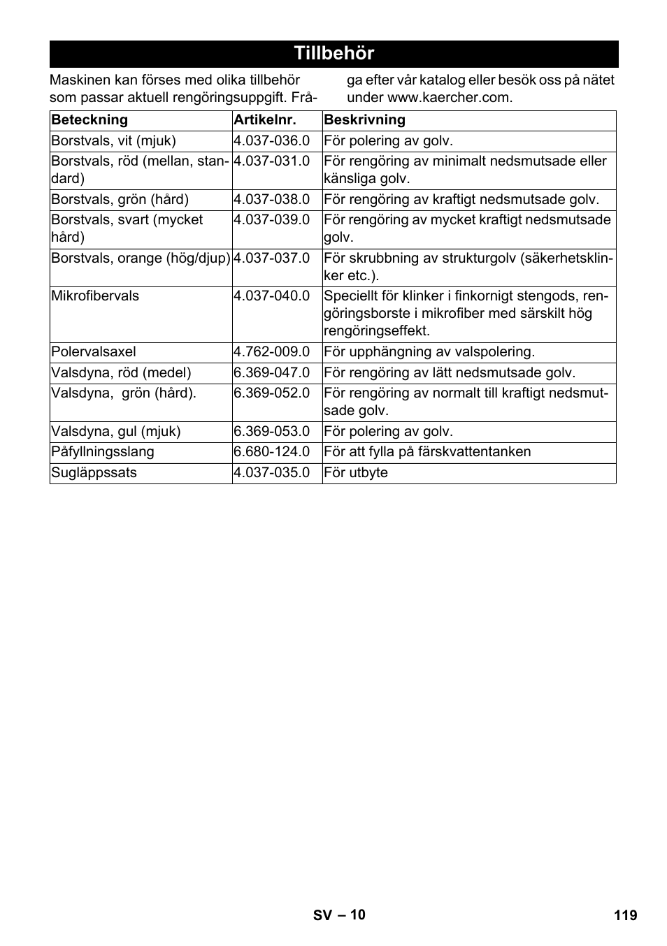 Tillbehör | Karcher BR 35-12 Bp Pack User Manual | Page 119 / 340