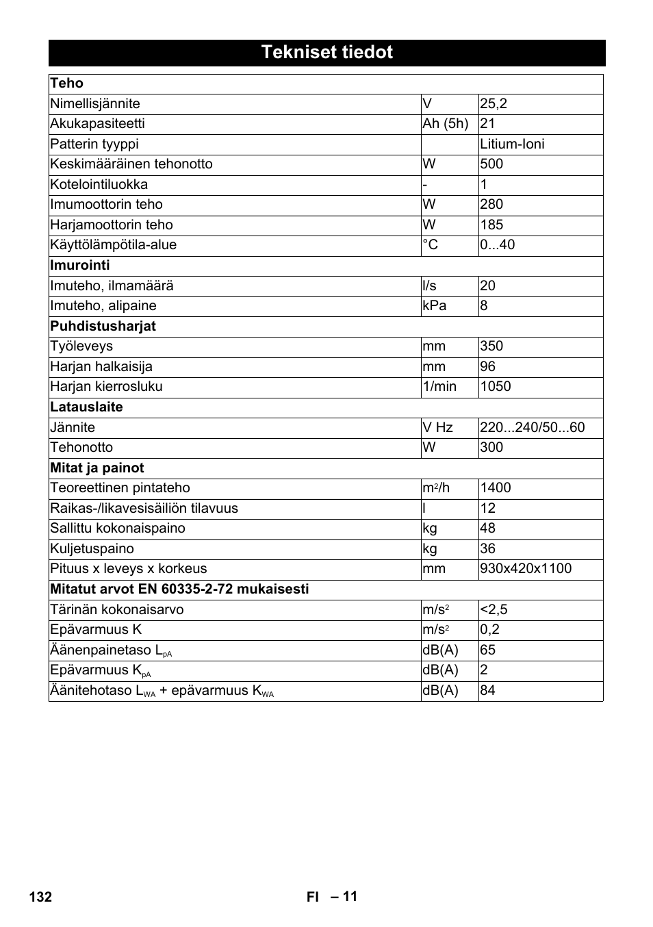 Tekniset tiedot | Karcher BR 35-12 Bp Pack User Manual | Page 132 / 340