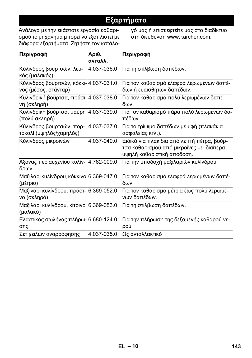 Εξαρτήματα | Karcher BR 35-12 Bp Pack User Manual | Page 143 / 340
