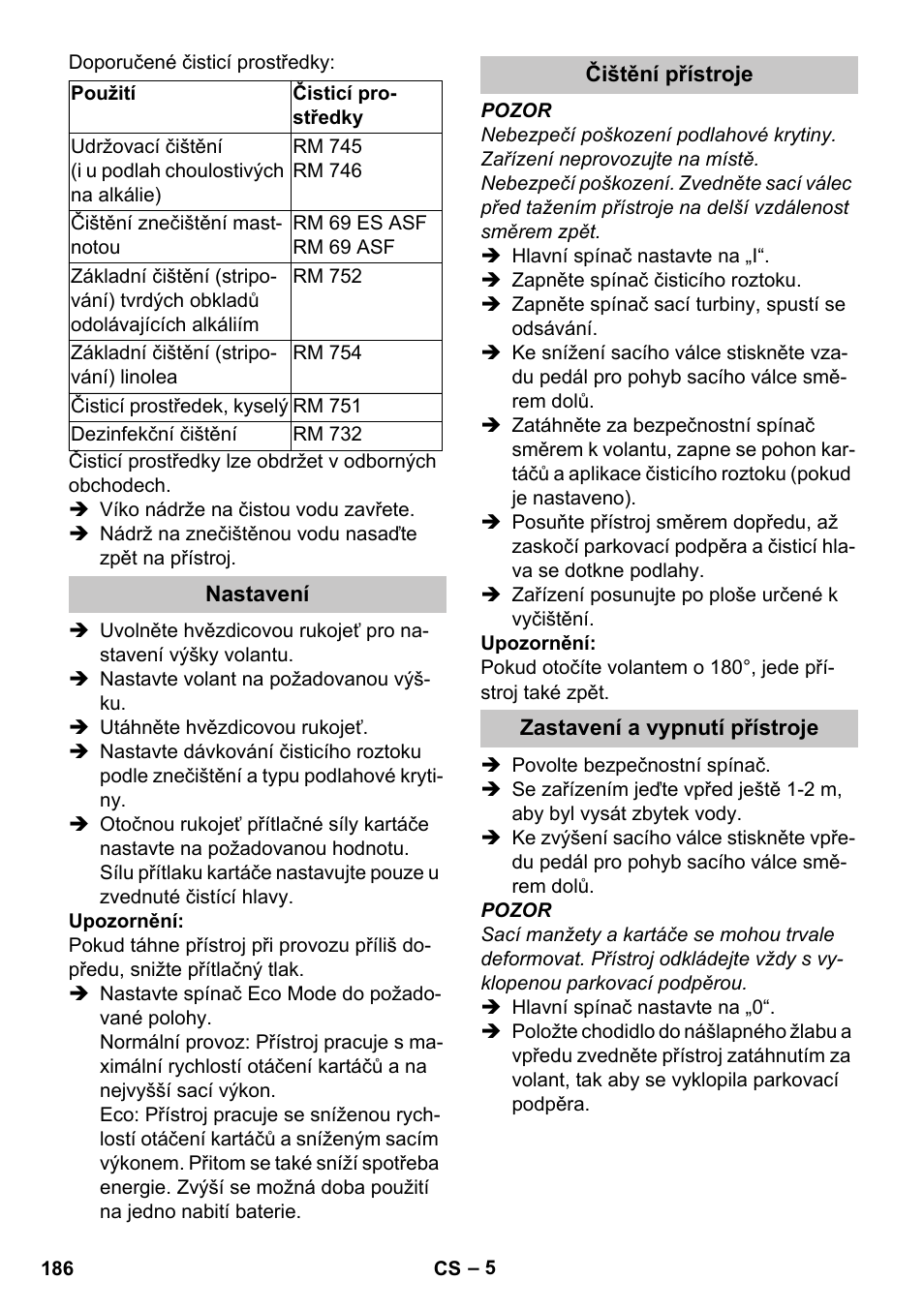 Nastavení, Čištění přístroje, Zastavení a vypnutí přístroje | Karcher BR 35-12 Bp Pack User Manual | Page 186 / 340