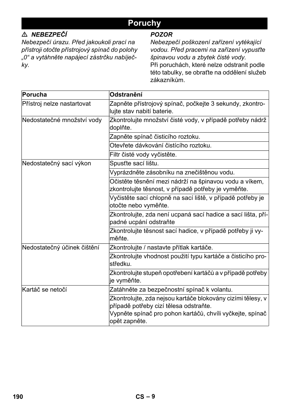 Poruchy | Karcher BR 35-12 Bp Pack User Manual | Page 190 / 340