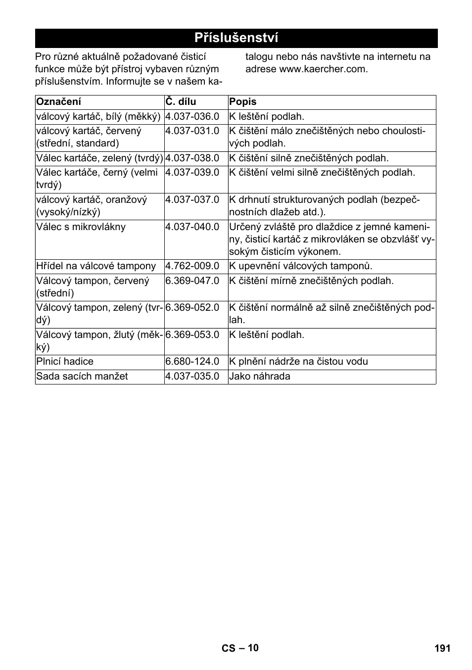 Příslušenství | Karcher BR 35-12 Bp Pack User Manual | Page 191 / 340