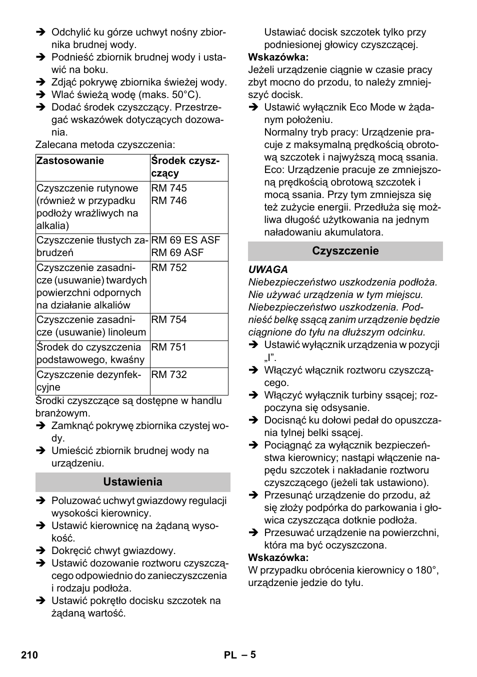 Ustawienia, Czyszczenie | Karcher BR 35-12 Bp Pack User Manual | Page 210 / 340