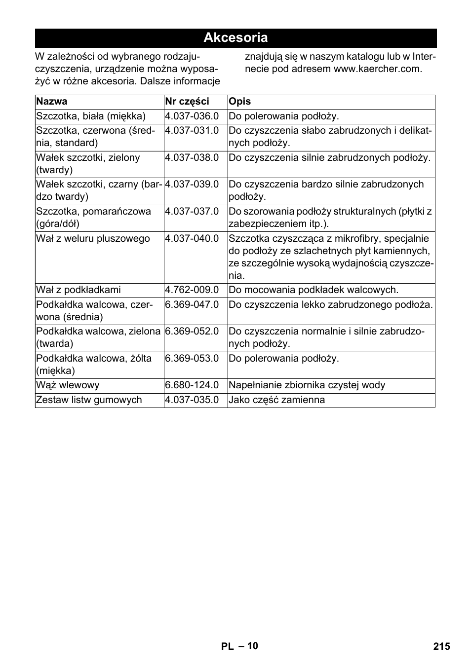 Akcesoria | Karcher BR 35-12 Bp Pack User Manual | Page 215 / 340