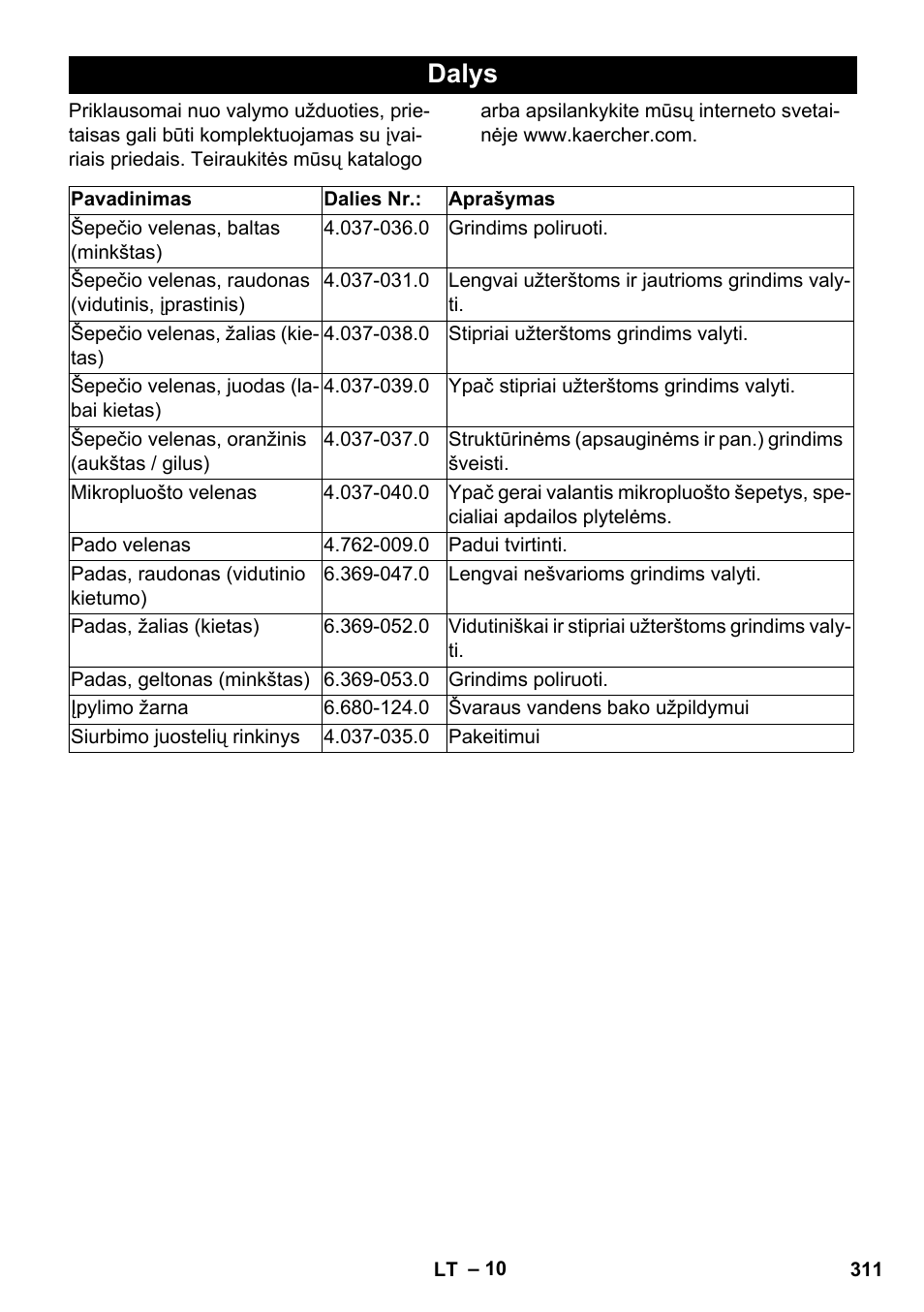 Dalys | Karcher BR 35-12 Bp Pack User Manual | Page 311 / 340