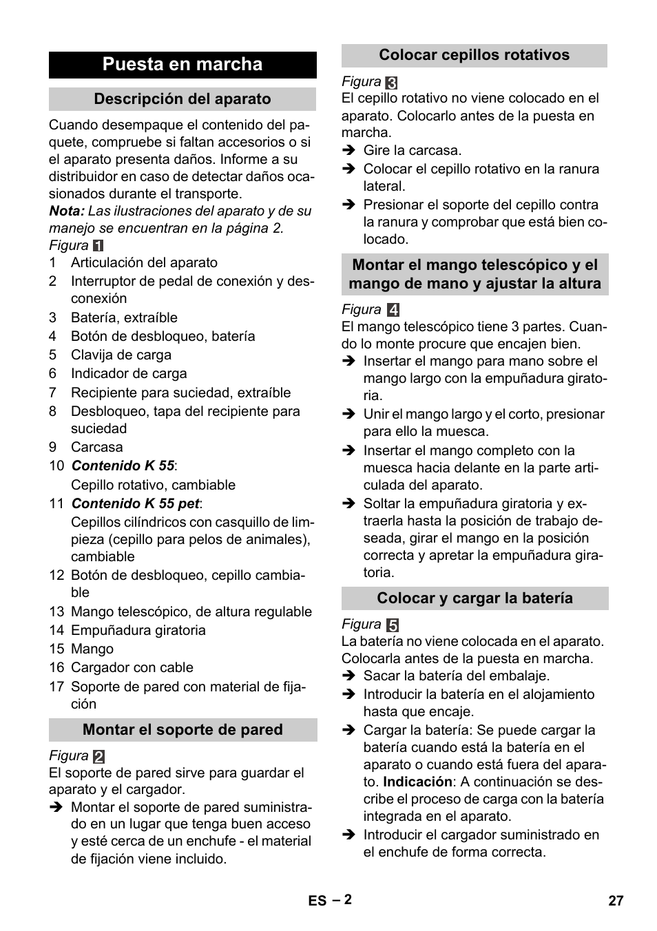 Puesta en marcha | Karcher K 55 Pet Plus User Manual | Page 27 / 136