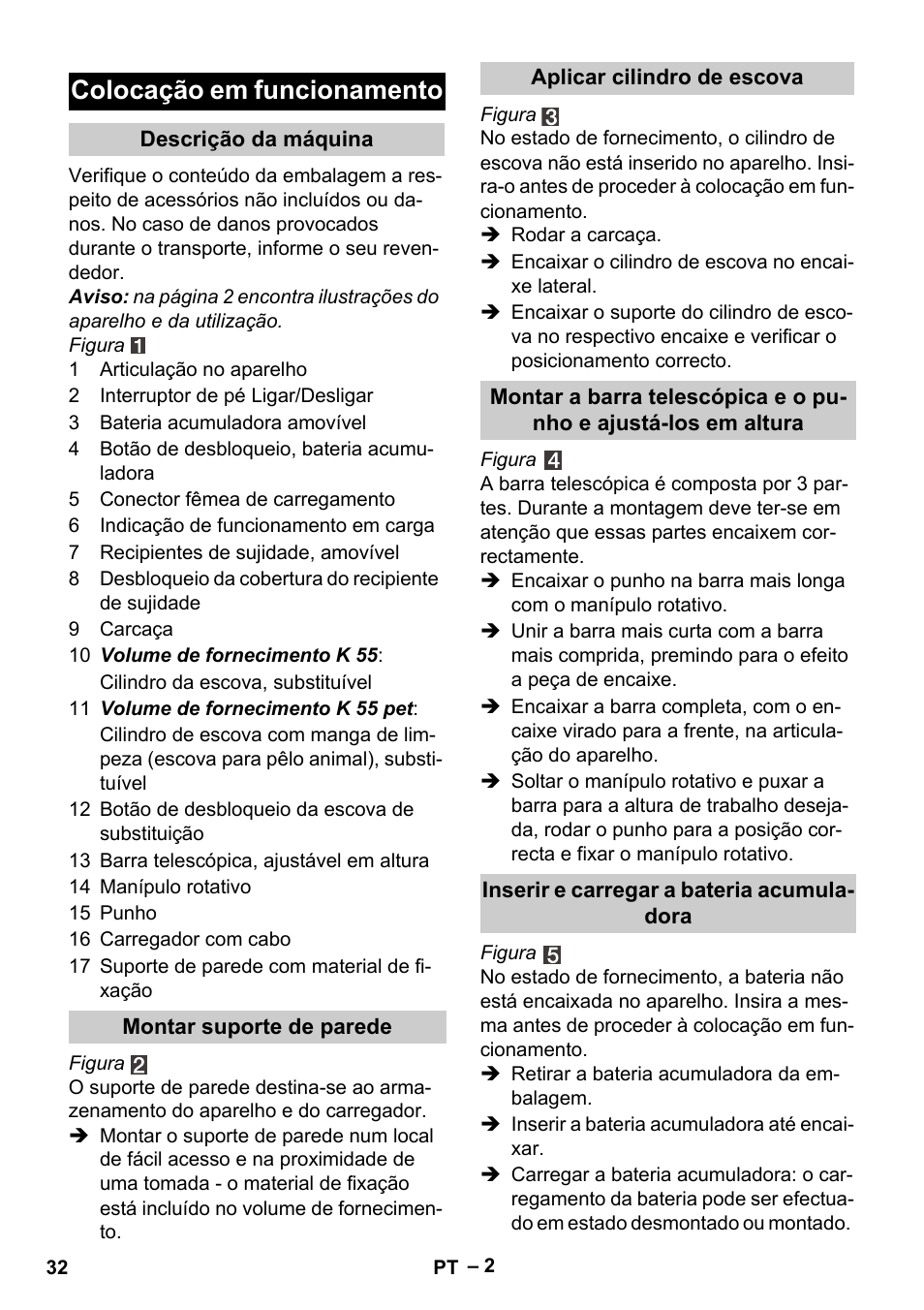 Colocação em funcionamento | Karcher K 55 Pet Plus User Manual | Page 32 / 136