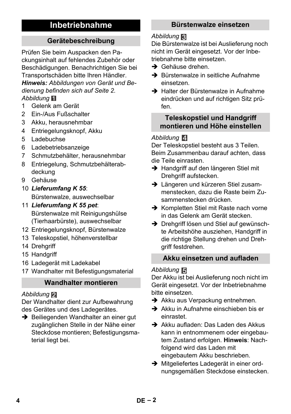 Inbetriebnahme | Karcher K 55 Pet Plus User Manual | Page 4 / 136