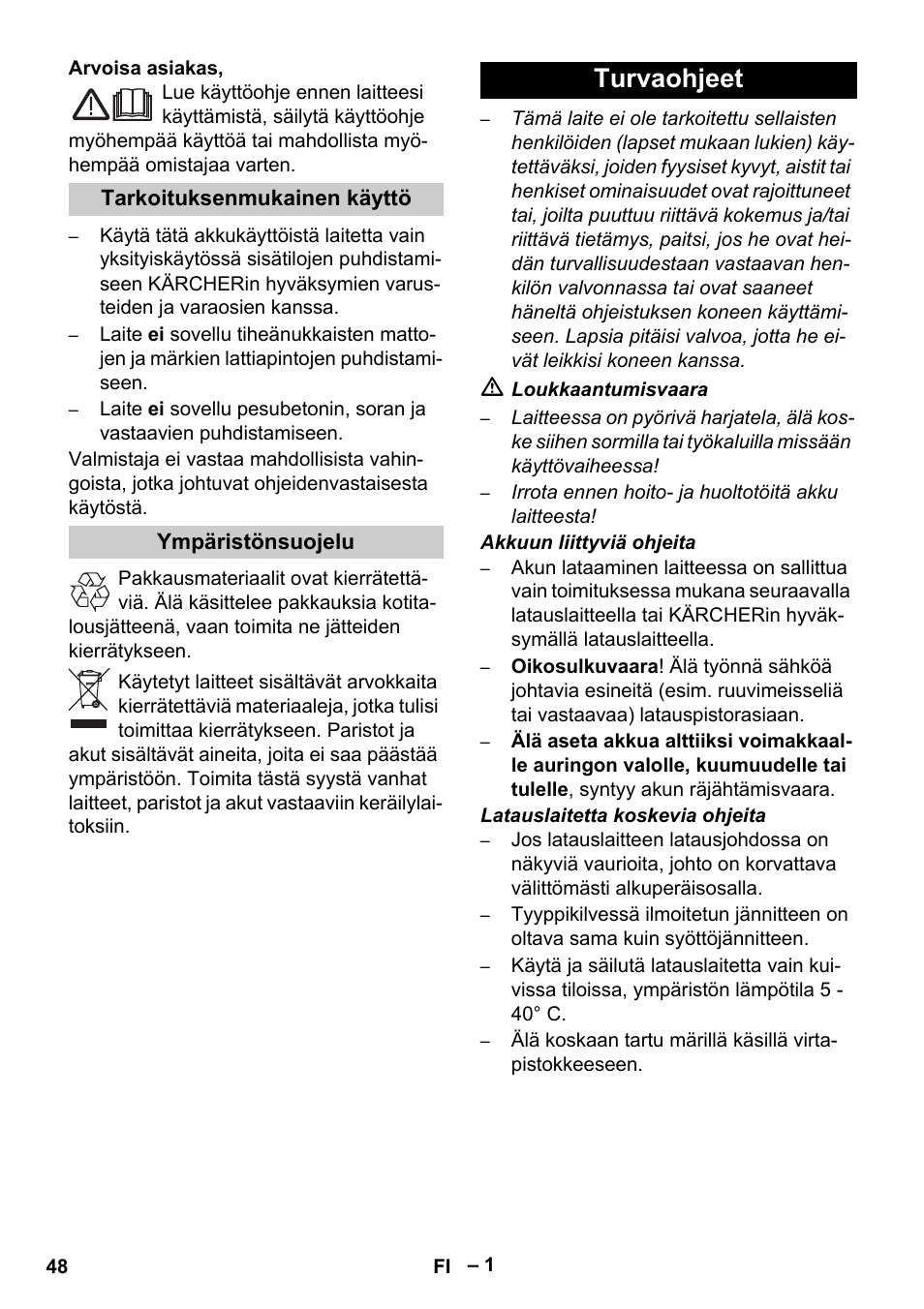 Suomi, Turvaohjeet | Karcher K 55 Pet Plus User Manual | Page 48 / 136