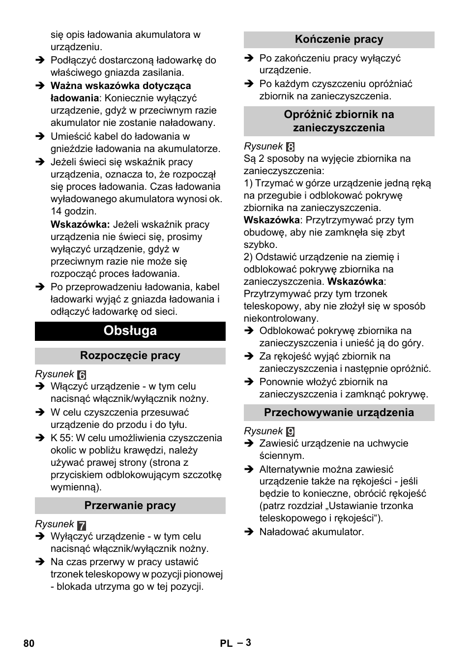 Obsługa | Karcher K 55 Pet Plus User Manual | Page 80 / 136