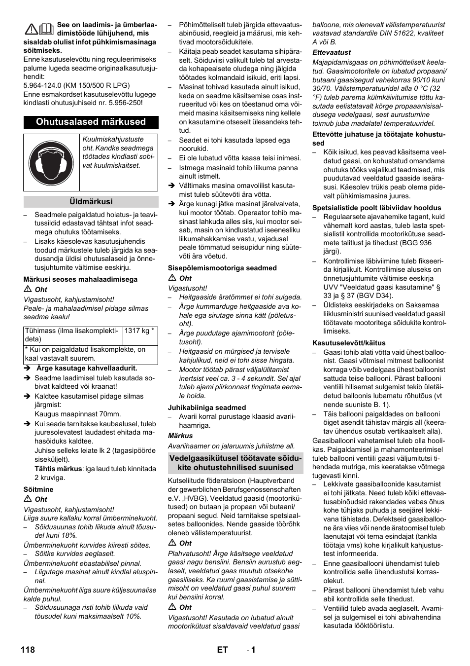 Eesti, Ohutusalased märkused | Karcher KM 150-500 LPG User Manual | Page 118 / 148