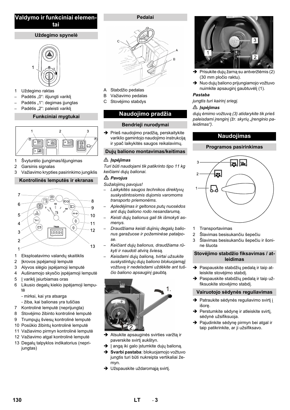 Valdymo ir funkciniai elemen- tai, Naudojimo pradžia, Naudojimas | Karcher KM 150-500 LPG User Manual | Page 130 / 148